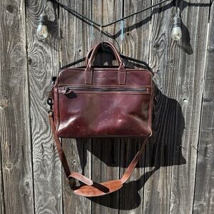 Mulholland Brown Leather Laptop Bag Briefcase Monogrammed for Winery Silver Oak